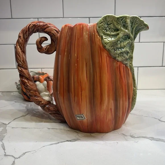 Halloween Pumpkin Pitcher and creamer Fitz & Floyd 1989 - Picture 7 of 10